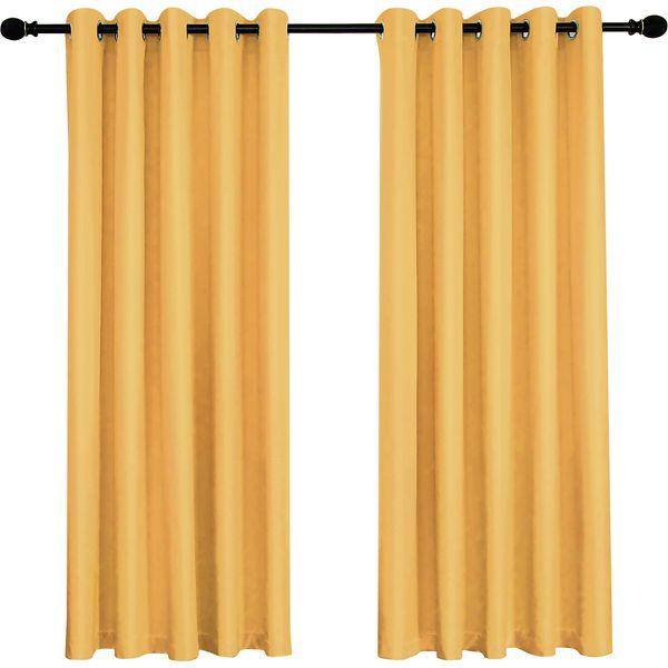 Matt Satin 100% Thermal Blackout Ochre Yellow Eyelet Curtain Extra Wide Floor Window Treatment Drapes 2 panels for Bedroom, Livingroom, Kids Nursery Room W90 x L90 inch Satin Curtains (Ochre, 90x90")