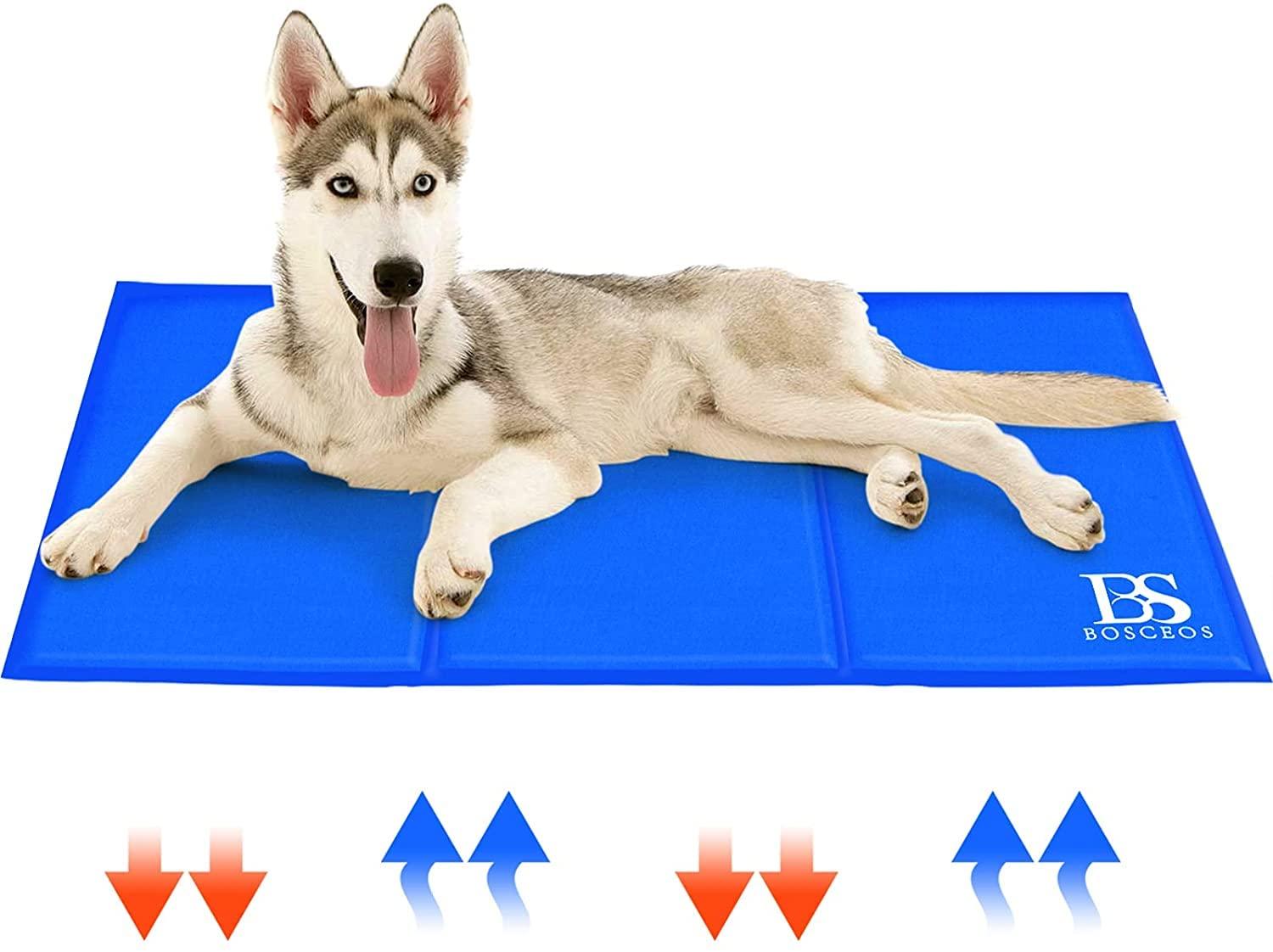 Bosceos Large Dog Cooling Mat, Waterproof Scratch-proof Activated Gel Cooling Pad for Dogs, Non-Toxic, Great Dog Accessories to Help Your Pet Stay Cool This Summer, Ideal for Home & Travel, 90x50cm
