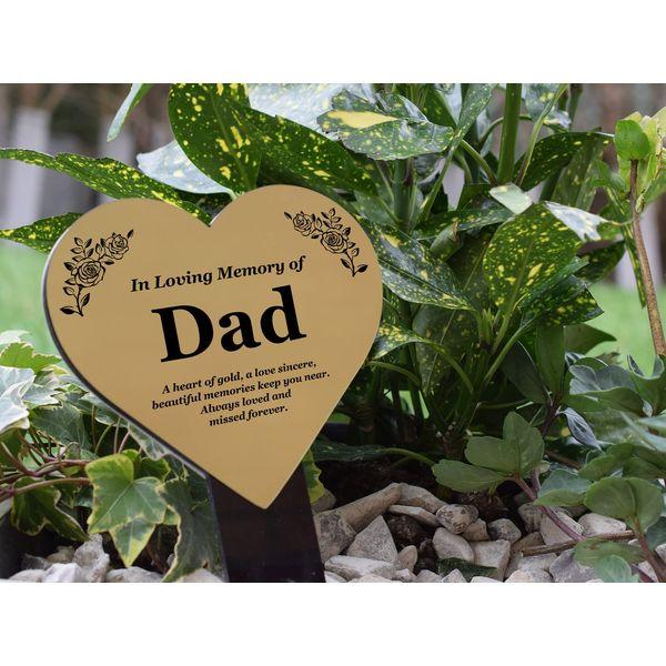 OriginDesigned DAD Heart Memorial Remembrance Plaque Stake - Metallic SILVER/GOLD/COPPER Acrylic, Waterproof, Outdoor, Grave Marker, Tribute, Plant Marker (Silver) 0
