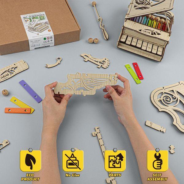 nicknack 3D Wooden Puzzles for Adults Teens |3D Wooden Puzzle Musical Model Kits with Piano, Music Box and Wood Xylophone | DIY Model Kit | 2 Modes of Playing-Light 2