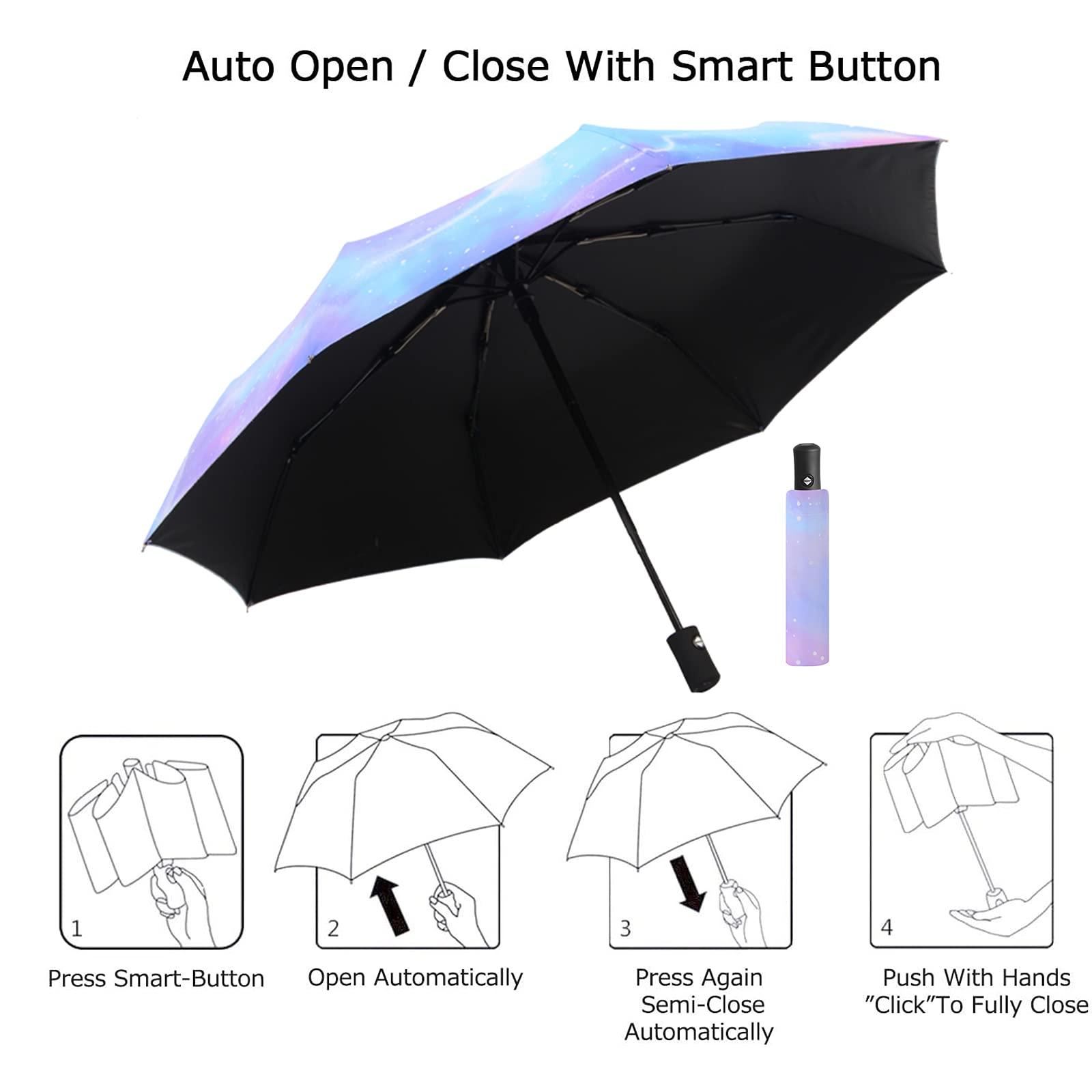 Folding Umbrella, Automatic Compact Umbrella Windproof Travel Umbrellas Durable Rain Umbrella UV Protection Sun Umbrella with Teflon Coating for Men and Women, Auto Open/Close 3