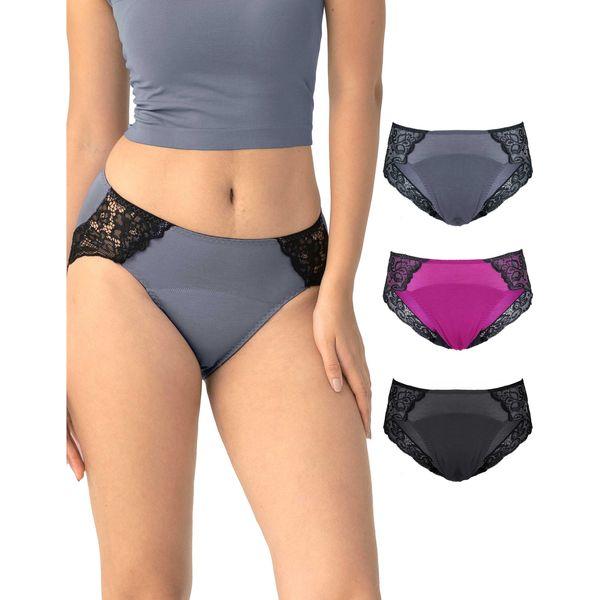 Neione Women Period Pants Menstrual Knickers Postpartum Panties Lace Hipster Underwear 3 Pack Gorthix XL