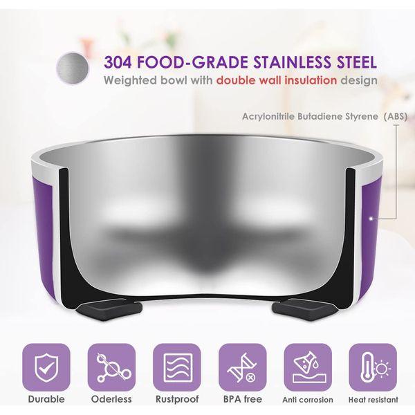 IKITCHEN Dog Bowl for Food and Water, 40 Oz Stainless Steel Pet Feeding Bowl, Durable Non-Skid Double Wall Insulated Heavy Duty with Rubber Bottom for Medium Large Sized Dogs (40 Ounces/5 Cup, Purple) 4