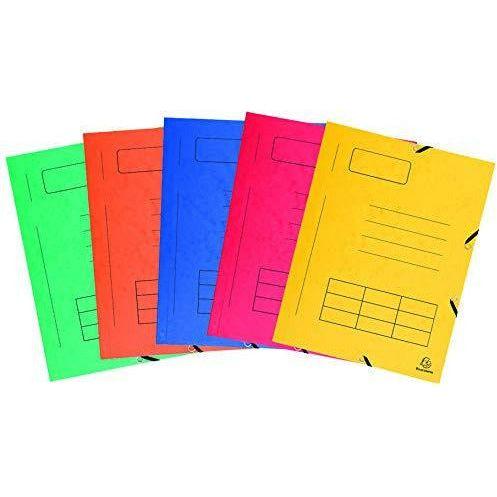 Exacompta Pre-Printed Elasticated 3 Flap Folders, A4, 355 g - Assorted Colours, Pack of 10 0