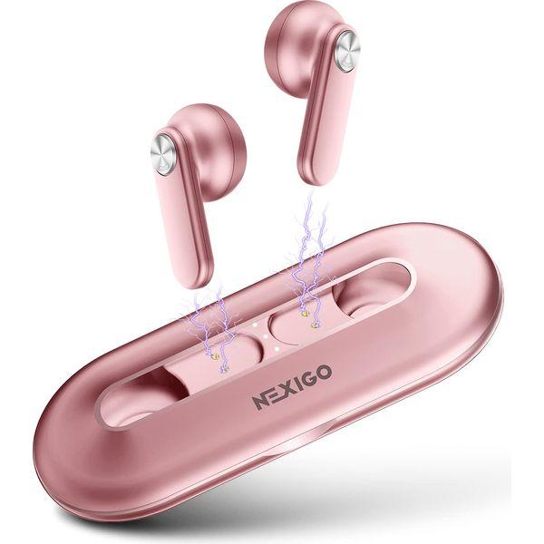 NexiGo Air T2 (Gen 2) Ultra-Thin Wireless Earbuds, Qualcomm QCC3040, Bluetooth 5.2, 4-Mic CVC 8.0 Noise Cancelling for Clear Calls, Volume Control, aptX, 28H Playtime, IPX5, Rose Gold 0