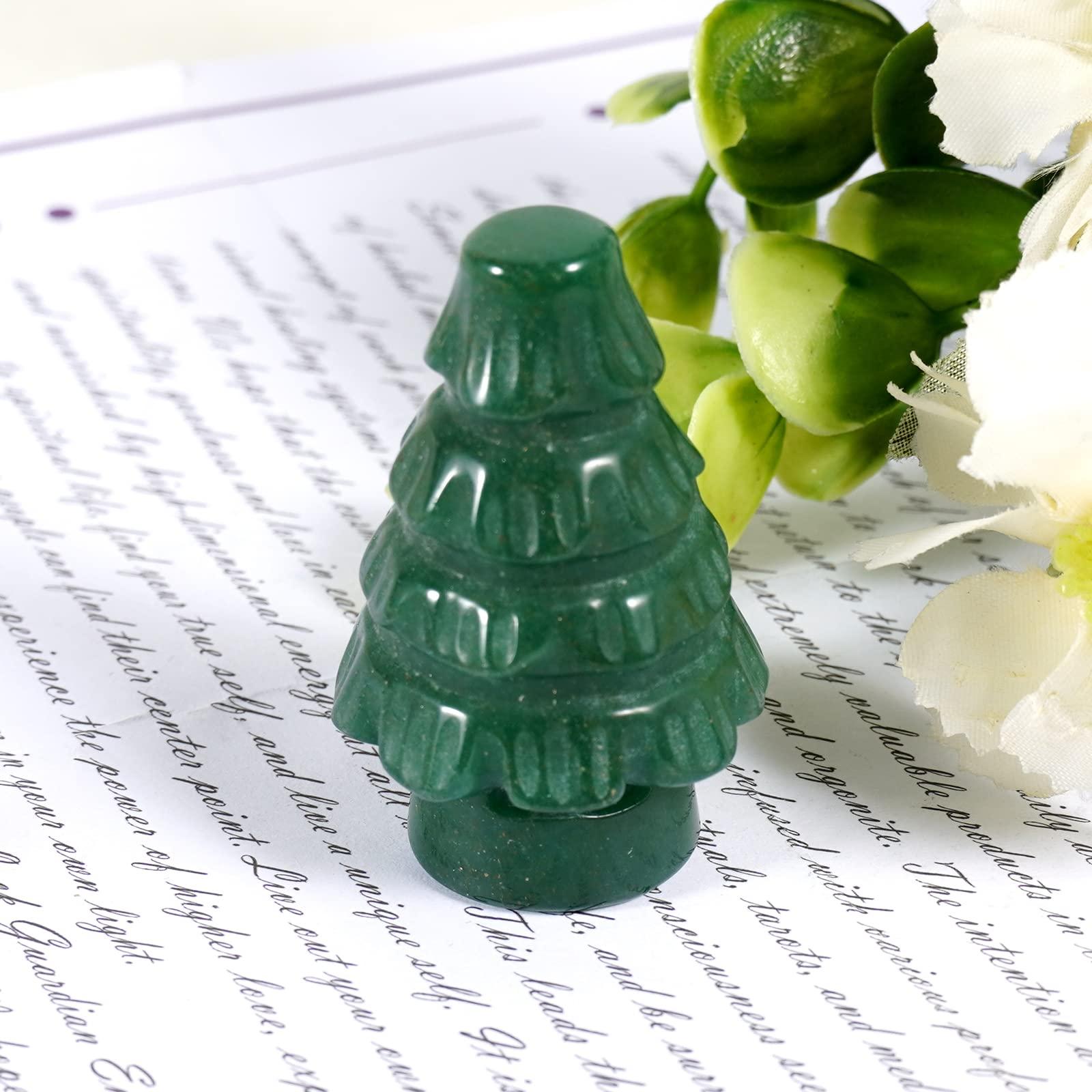 Soulnioi 5pcs Healing Crystal Decoration Set Include Green Aventurine Crystal Christmas Tree Ornaments Rose Quartz Crystal Incense Burner Mini Green Ogen Pendan for Reiki Decor Gift 3