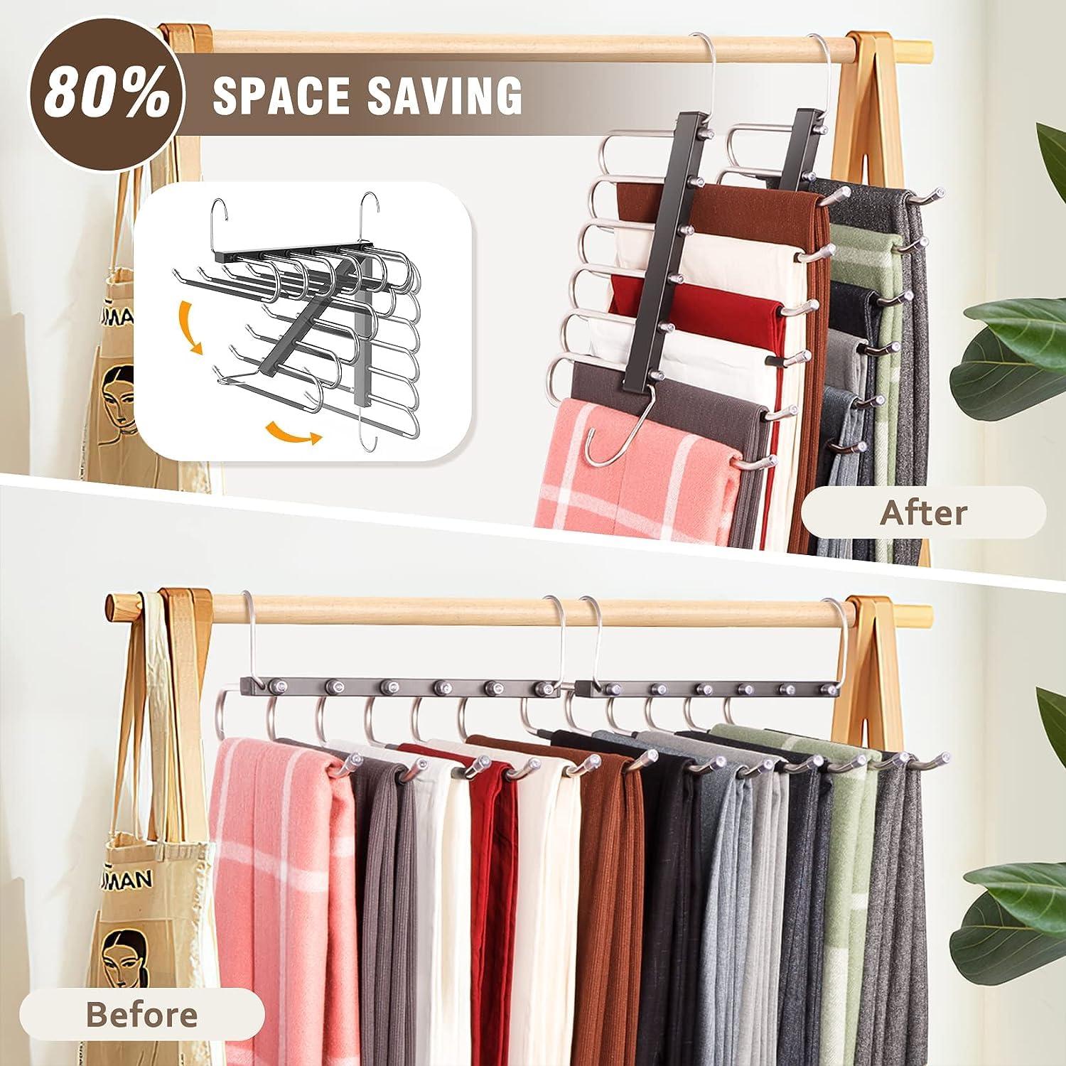 4 Pack Space Saving Trouser hangers, ZriEy Coat Hangers - Upgrade Non-Slip Free-Installation Trouser Hanger Rack Hangers Multiple Layers Closet Organizer and Storage for Trousers, Slacks, Scarf, Tie 1