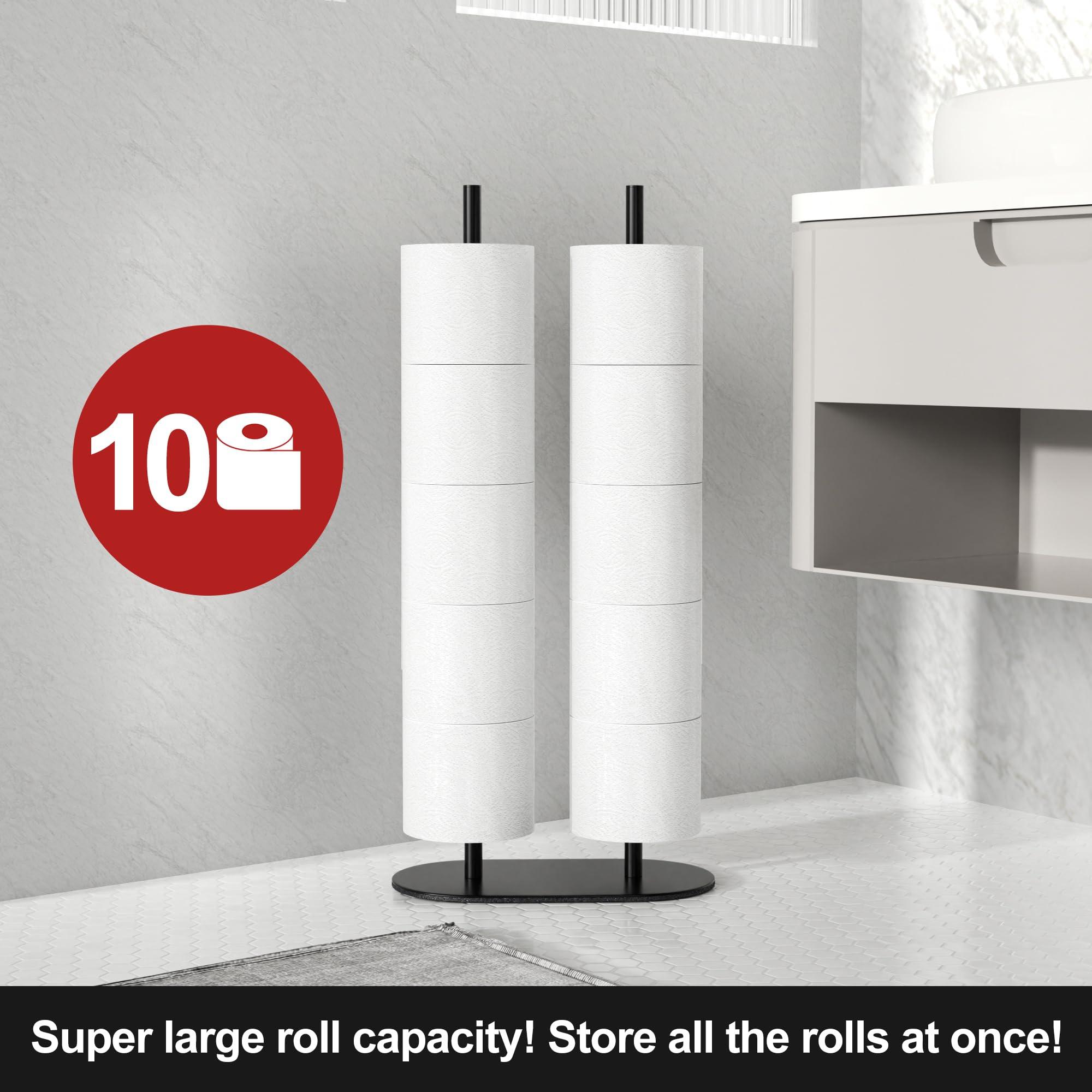 Niffgaff Toilet Roll Holder Stand(with Reserve Function), Large Capacity Double Rod Free-Standing Toilet Roll Storage Holder, Stainless Steel Toilet Paper Holder Stand for Bathroom 2