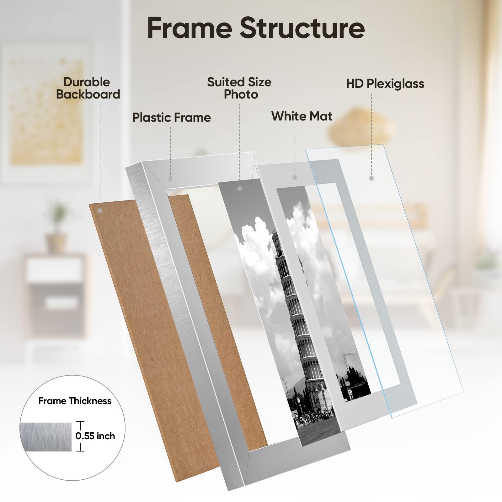 Nacial Set of 2 Silver A4 Photo Frames Modern Design, Home Décor A4 Picture Frames For Pictures/Photos/Posters, A4 Frame With Mount For A5 Photo, with Freestanding Bracket and Mounted Hook 1