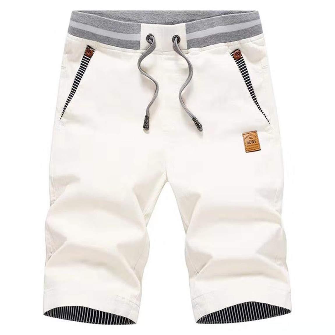 ZOXOZ Mens Shorts Summer Casual Shorts Cotton with Pockets Elastic Waist Drawstring White M