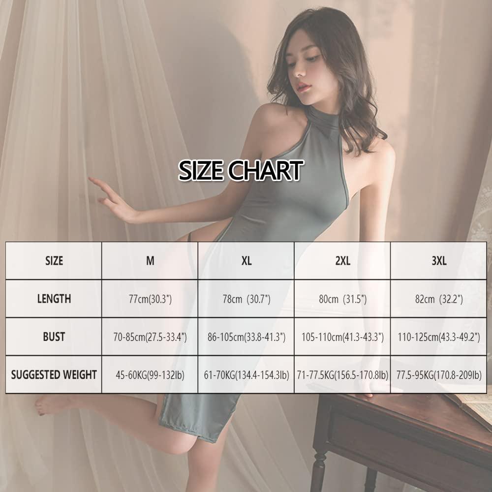 SINROYEE Women's Sexy Lingerie Nightshirt Sleeveless Mini Cheongsam Sleepwear Anime Cosplay High Split Club Dress (Grey, XL) 1