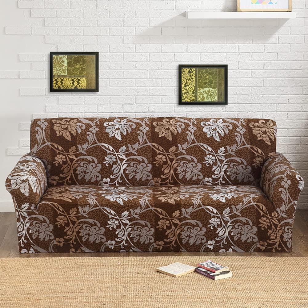 Teynewer 1-Piece Fit Stretch Sofa Cover, Sofa Slipcover Elastic Fabric Printed Pattern Chair Loveseat Couch Settee Sofa Covers Universal Fitted Furniture Cover Protector (2 Seater, Brown Pattern) 4