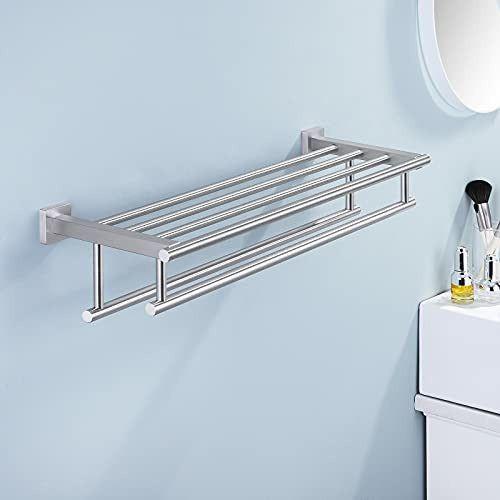 KES Towel Rack with Double Towel Rail for Bathroom 24-Inch Wall Mount Shelf Organizer Storage Rustproof Stainless Steel Brushed Finish, A2112S60-2 2