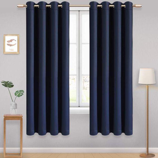 AONBAT 2 Panels Set Blackout Eyelet Curtains Super Soft Thermal Insulated Window Treatment Drapes for Bedroom Living Room Nursery, Navy Blue W66 x L72 Inch
