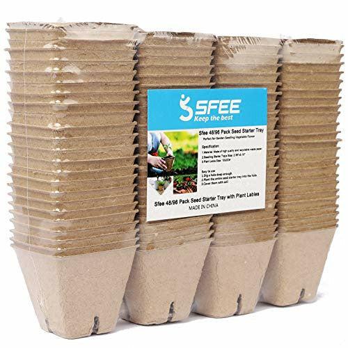 Sfee 96 Pack Seed Starter Peat Pots Kit, 2.4 inch Seed Starter Pots Square Seedling Tray for Garden Eco-Friendly Organic Biodegradable Seedling Pots for Seed Germination with Plant Labels 1