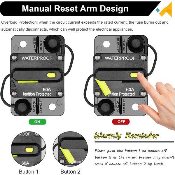 30A-300A AMP Car Circuit Breaker 12V-48V DC Waterproof Car Audio Inline Circuit Breaker with Manual Reset, Auto Circuit Breaker Fuse Holder for Car Audio Solar Inverter System Protection (70A) 3