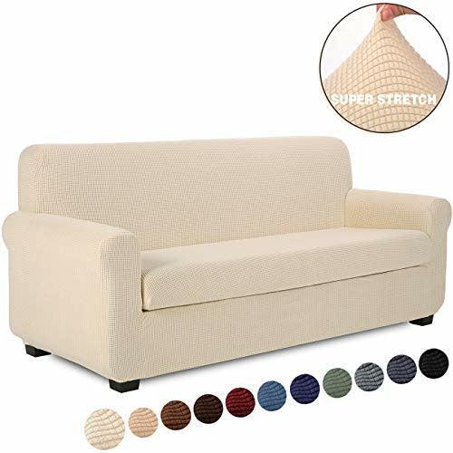 TIANSHU 2 Piece Sofa Slipcover, Stretch Couch Cover for Sofa, Stylish Jacquard Furniture Covers (Sofa, ivory) 0