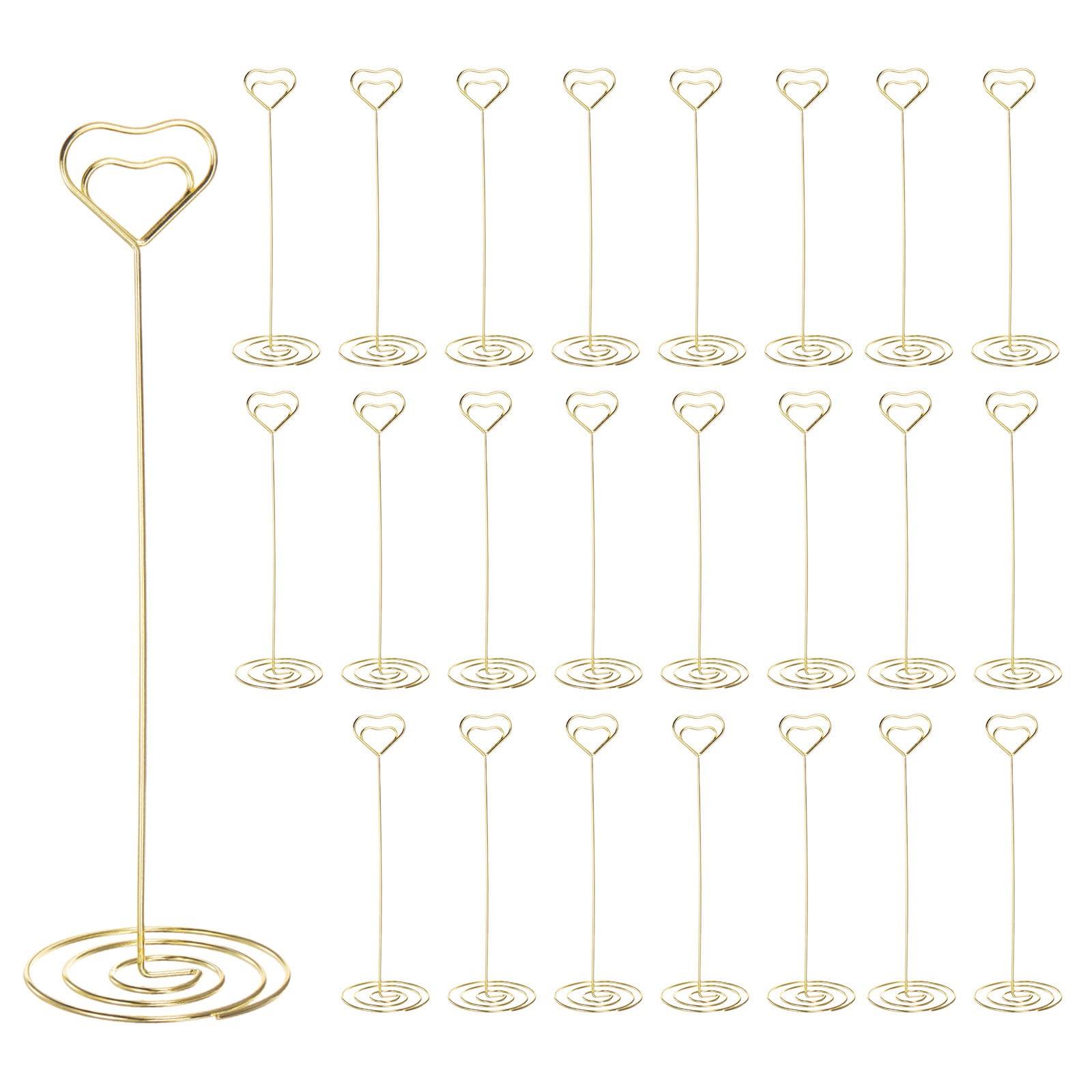 sourcing map 24pcs Table Number Holders 8.66 Inch 220mm Tall Heart Shape Steel Photo Holders for Centerpieces Table Place Card Holders for Wedding Reception Party Office Home, Gold Tone