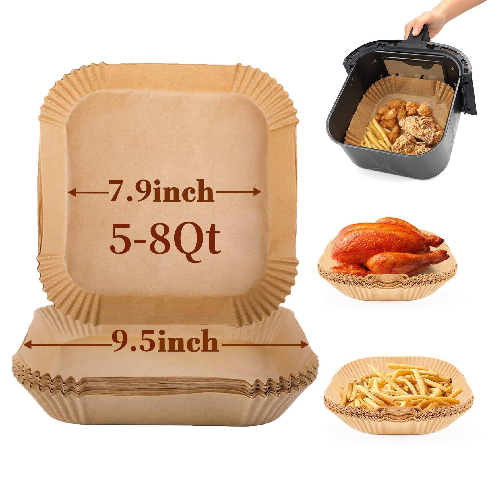 (7.9in*7.9in)Square Air Fryer Liners Disposable,Food Grade Parchment,Oil and Water Resistant on Both Sides,Compatible with COSORI,Ninja,Tower,Tefal Air Fryer,Suitable for Steamer,Microwave Oven,50PCS