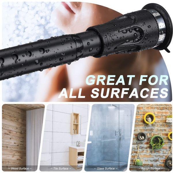 INFLATION Shower Curtain Rod 105-151 cm, No Drilling Stainless Steel Matte Black Shower Rods for Bathroom, Adjustable Never Rust Heavy Duty 2.5 cm Diameter Shower Rod Pole for Stall Closet Windows RV 2