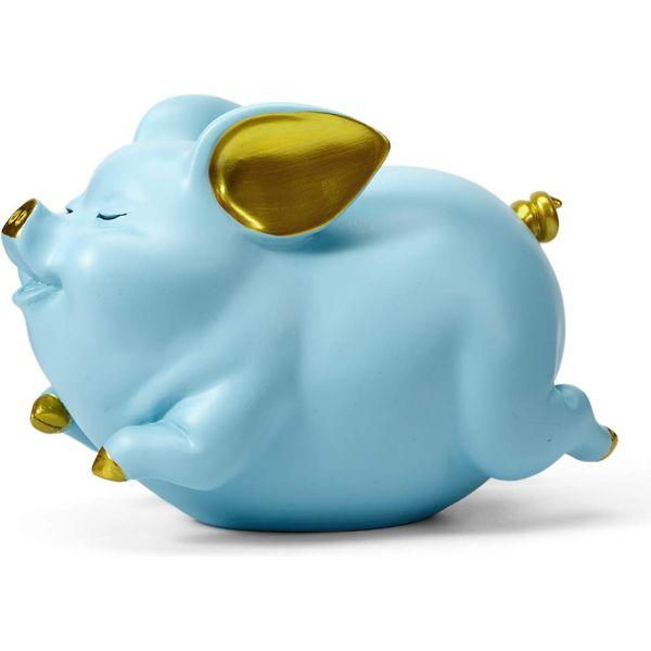 Amoy-Art Piggy Bank Coin Bank Pig Gifts Figurine Animal Decor Polyresin Arts Blue 21cm