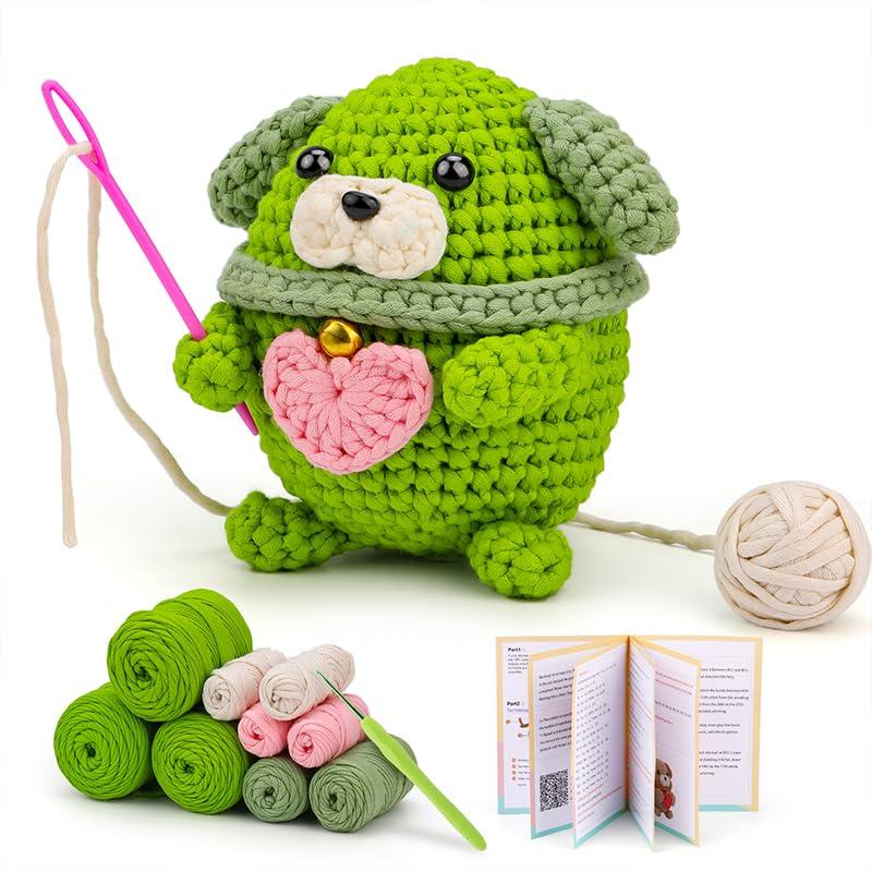 IFUNY Crochet Kit for Beginners Adults,Crochet Animal Kits, Complete Knitting Kit with Yarn, Crochet Hooks, Step-by-Step Video, Learn to Crochet Starter Kit for Beginners (5 Green Puppy) 5