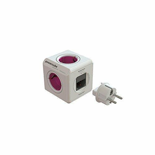 Allocacoc PowerCube ReWirable Travel PlugsÃÂ Ã¢â¬âÃÂ Multiple Travel Socket with International Adapters, 5ÃÂ Plugs 230V FR in Cube Shape (White and Purple) 4