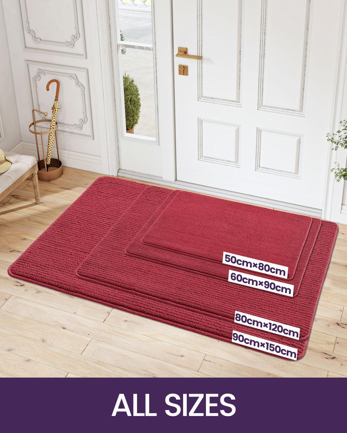 DEXI Door Mats Indoor 90 x 150 cm, Non-Slip Front Door Mats for Entrance, Super Absorbent Doormat Inside, Washable Soft Floor Mat Carpet- Red 1