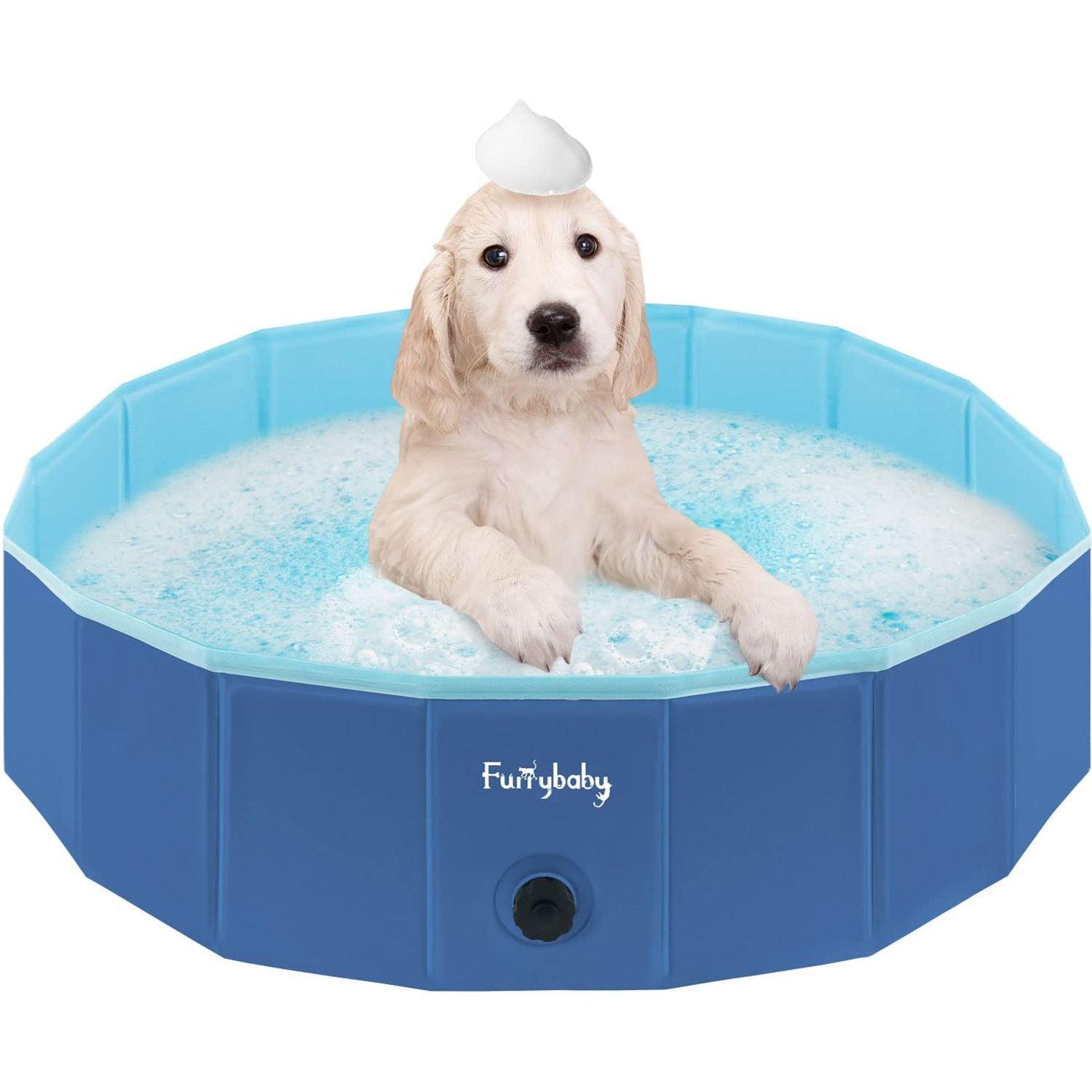 furrybaby Dog Pool, Durable Dog Paddling Pool with Quick Drainage Hole, Foldable and Non Inflatable, Thickened Kids Paddling Pool Medium for Garden Baby Pet Puppy Cat Bath (Navy 100cm) 0