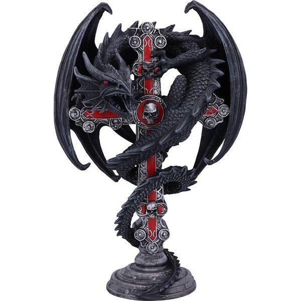 Nemesis Now Anne Stokes Gothic Guardian Dragon Cross Candle Holder 26.5cm, Black 1