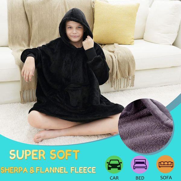 REDESS Blanket Hoodie Sweatshirt, Wearable Blanket Oversized Sherpa with Sleeves and Giant Pocket, Cozy Hoodie Warm for Adult Kids 3