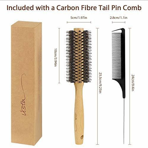 Round Hair Brush Women Bamboo with Pin Tail Comb Natural Boar Bristle Hair Brush for Blow Drying for Women and Men to Style Curling or Straightening Adds Shine and Makes Hair Smooth 4