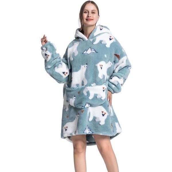 Ruiuzioong Oversized Hoodie Sweatshirt Blanket,Super Soft Warm Comfortable Blanket Hoodie for Women and Men Adults with big Pocket (adults,Eisbär) 1