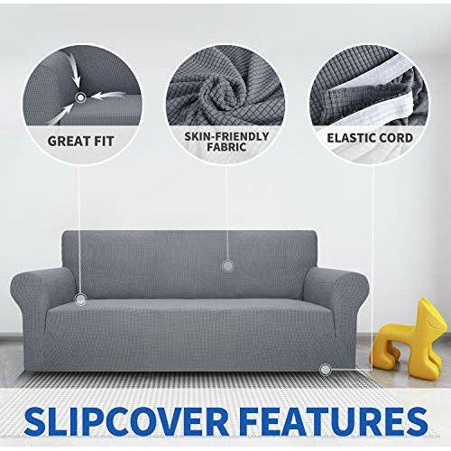 MAXIJIN Super Stretch Chair Covers for Living Room, 1-Piece Universal Chair Slipcover with Arms Jacquard Spandex Chair Protector Dogs Pet Friendly Sofa Couch Armchair Cover (1 Seater, Light Grey) 2