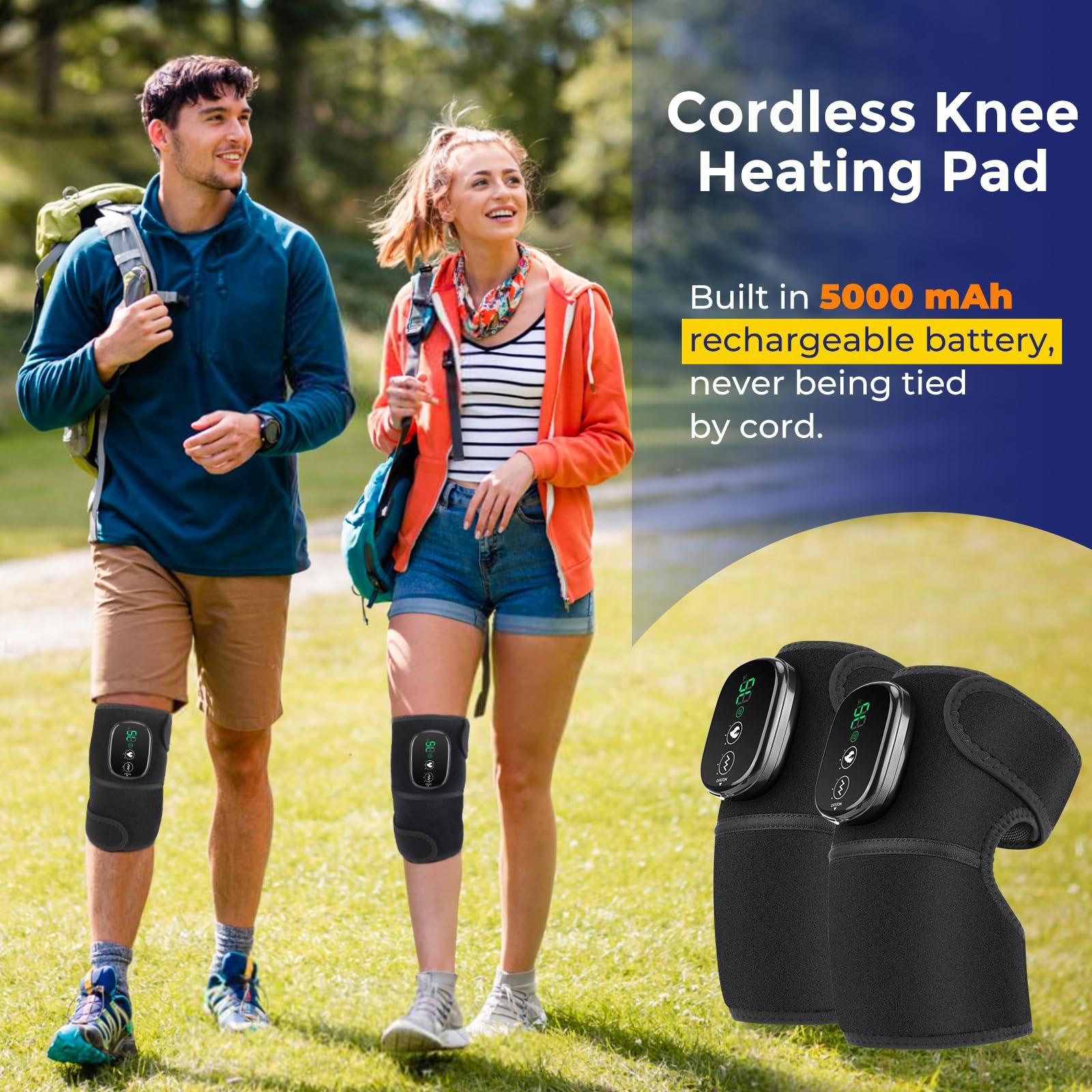 AFDEAL Heated Knee Massager with Red Light, Cordless Red Light Heated Knee Warp With Vibration, 3 Modes Heated Knee Support,Heated Knee Pad for Shoulder Elbow Knee, 2 Pack, Black 4