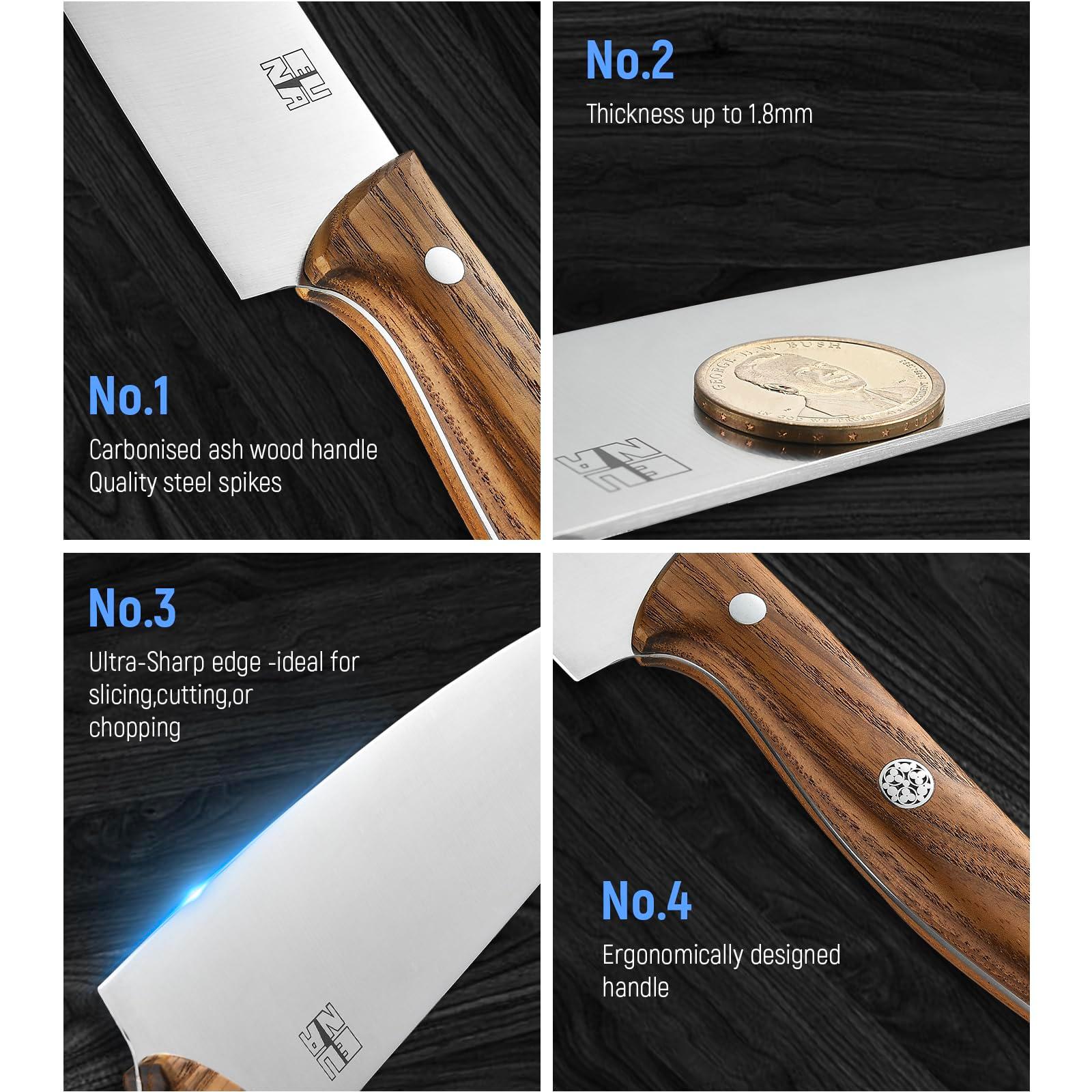 Kitchen Knife Set 6 PCS, 7CR High Carbon Steel Ultra Sharp Chef's Knife Superb Edge Retention, Premium Ash Wood Ergonomic Handle Accurate to The Touch, with Gift Box 3