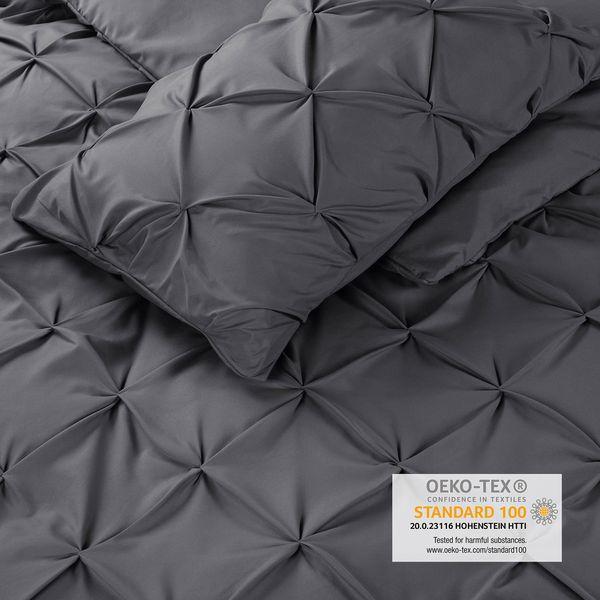 Blumtal® Luxury Duvet Cover Set Pinch Pleat, UltraSoft King Bedding with Beautiful Tucks, 240 x 220 & 65 x 65 cm (2x), Pintuck Bedding, Grey 2