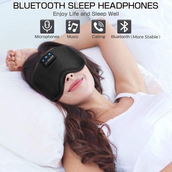 LC-dolida Bluetooth Sleep Mask Headphones for Women Men,100% Blackout 6A Ice Silk Deep Eye Mask Headphones Can Play 14 Hours,Sleep Aids for Adults Eye Covers with Travel Bag & 2 Sleep Earplugs 3