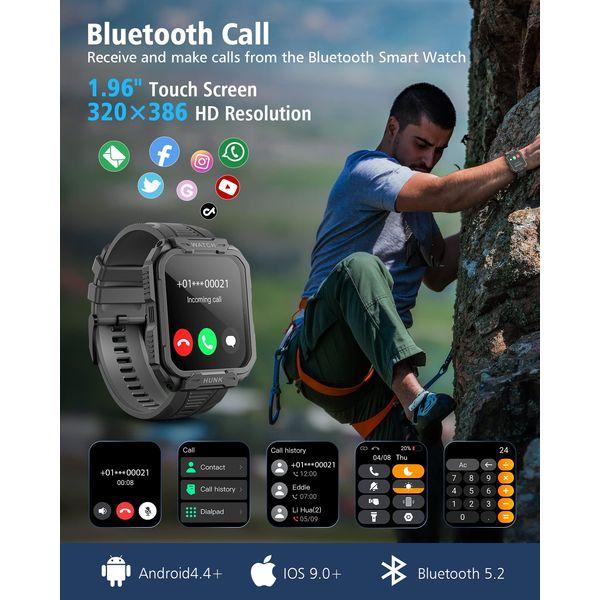Smart Watch for Men Answer/Make Calls,1.96" Large Screen Military Smart Watch,100 Sport Modes Fitness Watch Tracker with SOP2/Heart Rate/Sleep Monitor,IP68 5ATM Waterproof Outdoor Sports Smartwatch 1