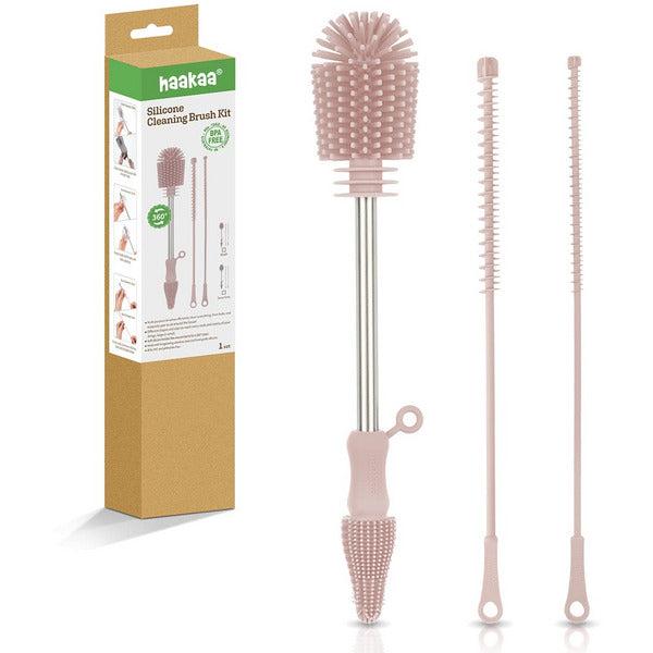 Haakaa Silicone Cleaning Brush, Baby Bottle Brush, Bottle Brush Cleaner Set, Reusable Cleaning Brush for Haakaa Pump, Milk Storage Bags, Straws. All-Round Cleaning, Sturdy Bristles. Pink 0