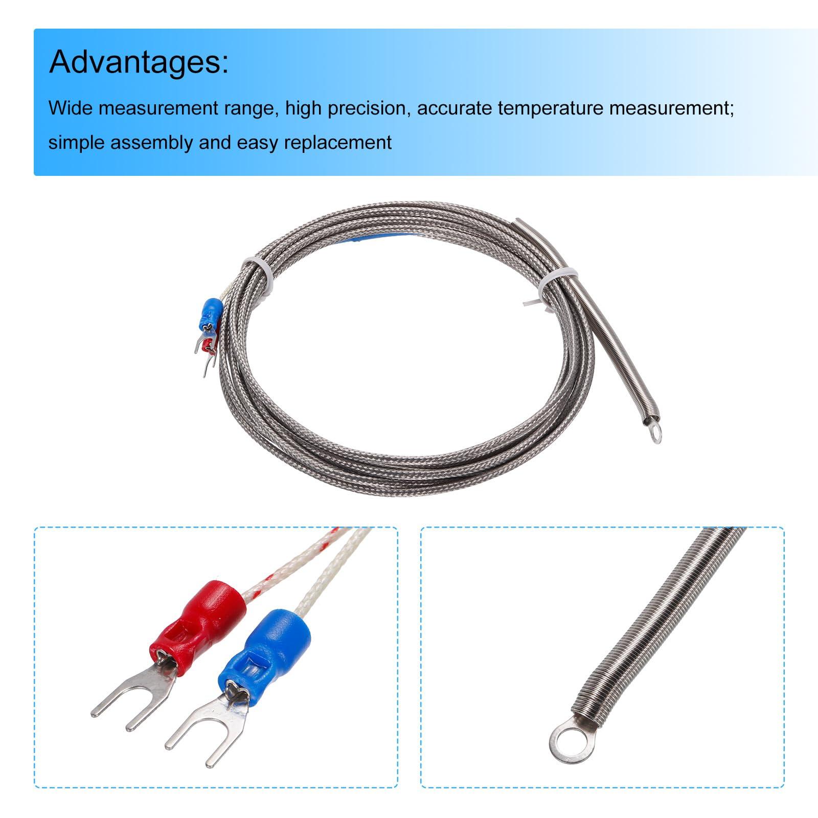 sourcing map K Type Thermocouple Temperature Sensor PT100 4mm Ring High Temperature Probe 10ft Wire 0 to 600°C(32 to 1112°F) Stainless Steel 3