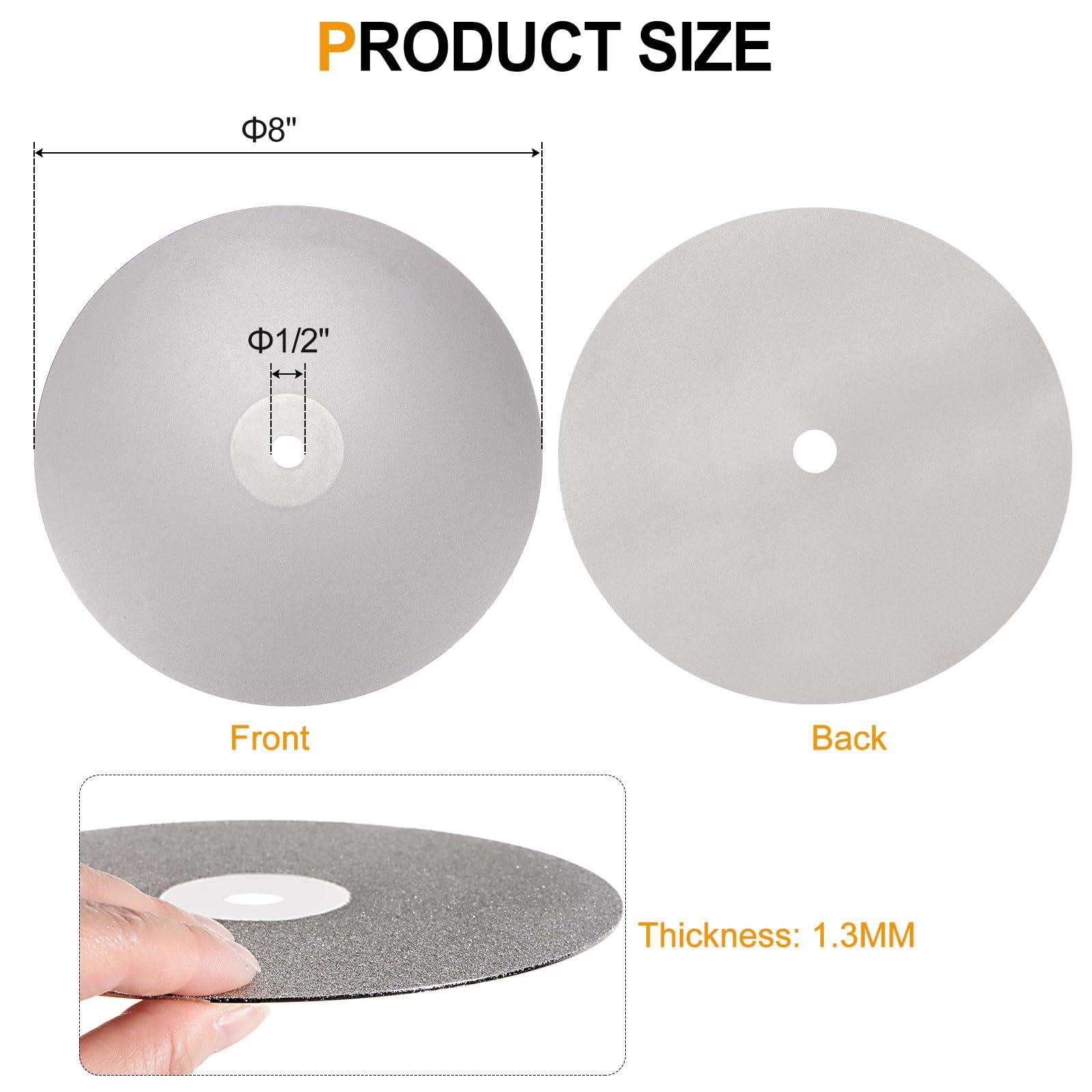 sourcing map Diamond Flat Lap Disc Set 8" x 1/2" Arbor 80/120/180/240/500 Grit Abrasive Wheel Lapping for Grinding Sanding Ceramics, Glass, Stones 1