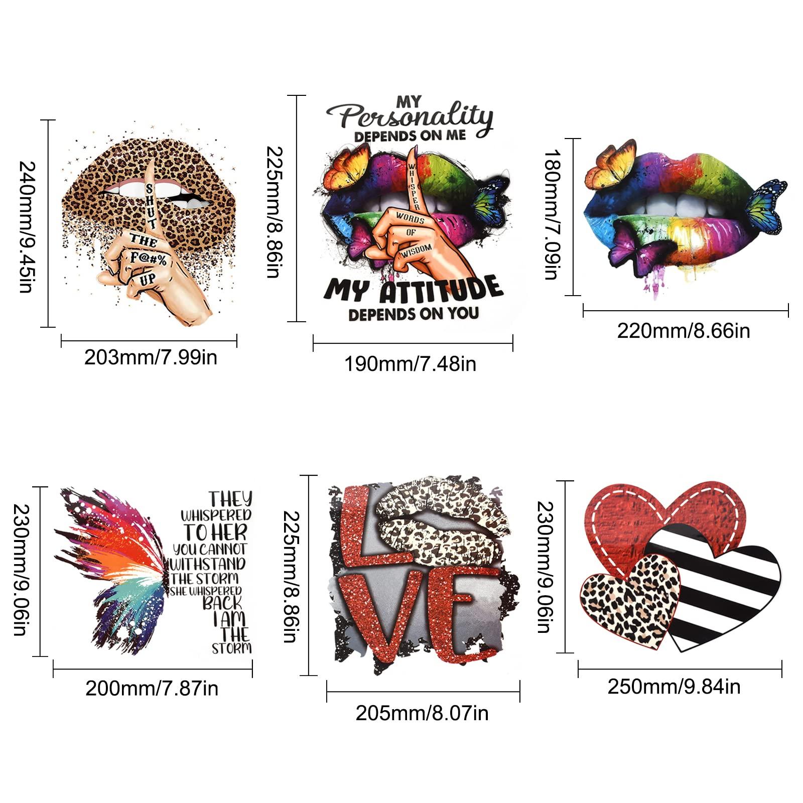 CREATCABIN 6pcs Iron On Patches Transfer Lips Butterfly Heart Love Heat Transfer Stickers Clothing Design WashableDecals Skeleton Clothes T-Shirt Jackets Diy Decoration 1