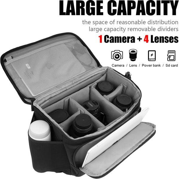 Cwatcun Compact Camera Bag Single Shoulder Crossbody Bag Camera Case Compatible for Canon Nikon Sony SLR DSLR Mirrorless Cameras and Lenses Water Resistant Camera Bag（X-Large，Black ） 1