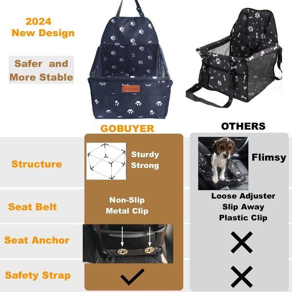 GoBuyer Waterproof Pet Dog Car Seat Booster Carrier with Seat Belt Harness Restraint and Headrest Strap for Puppy Cat Travel (Black Paw) 1