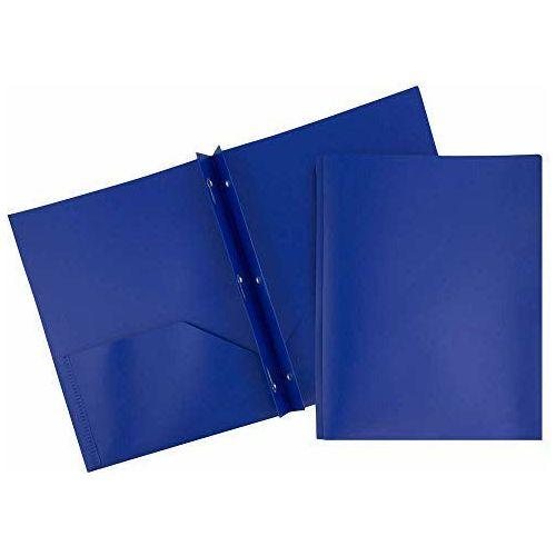 JAM PAPER Plastic 2 Pocket School POP Folders with Metal Prongs Fastener Clasps - Dark Blue - 6/Pack 0