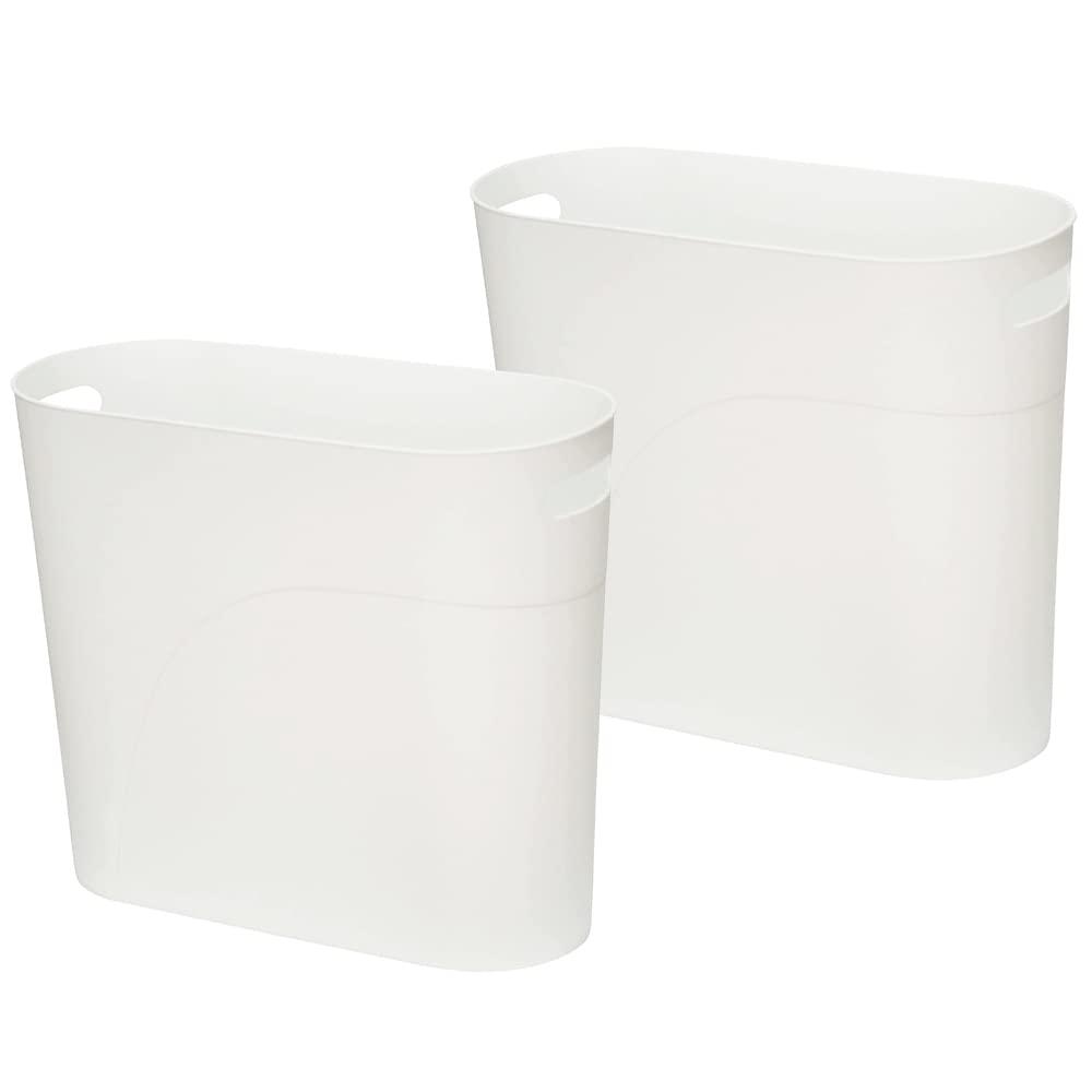 Caxmtu Small Bathroom Bin Plastic Bathroom Wastebasket 10 Litres Slim Garbage Container Bins with Handle for Home Kitchen Bathroom Bedroom Office, White, 2 Pack 0