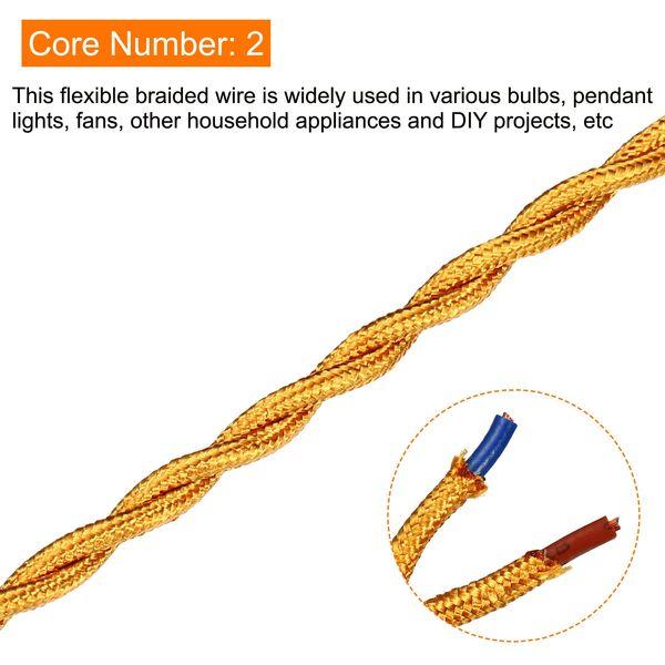 sourcing map Twisted Cloth Covered Wire 2 Core 18AWG 10m/32.8ft, Vintage Woven Fabric Electrical Cable for Pendant Light DIY Project,Gold Tone 2