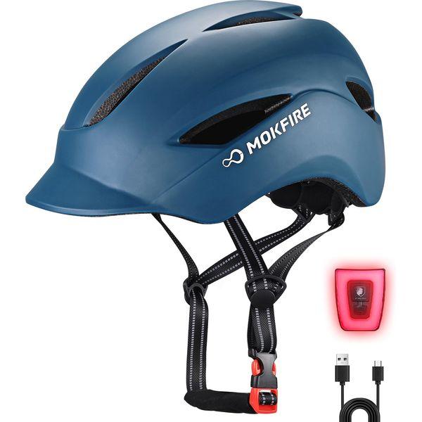 MOKFIRE Adult Bike Helmet with USB Charge Rear Safety Light & Reflective Strap for Unisex Men/Women, E Bicycle Helmets, Urban Commuter Cycle Biking Helmet, Adjustable Size (M: 54-57 CM, Purple)