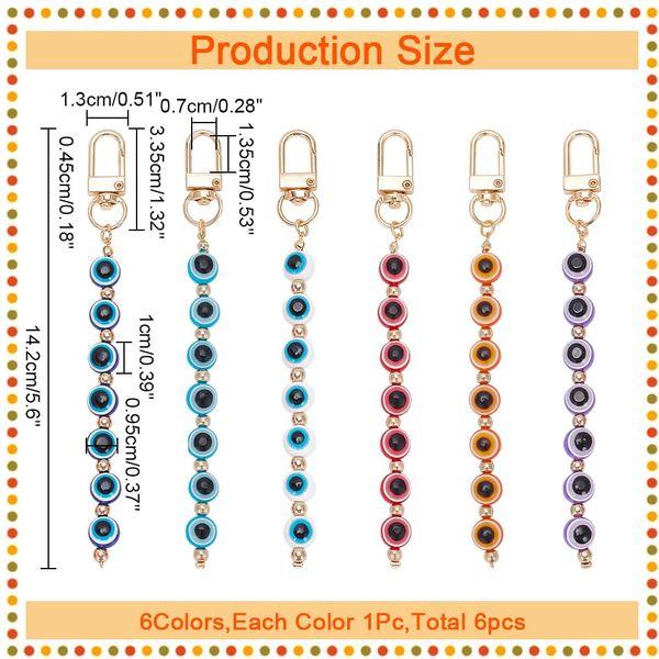 WADORN 6 Colors Evil Eye Tassel Keychain, 14.2cm Round Tassel Pendant Car Keys Holder Beaded Hanging Decorative Chain with Alloy Clasps for Key Purse Handbag Phone Case Jewelry Accessories 1